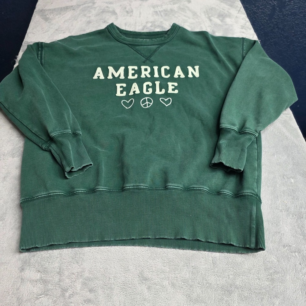 Women's American Eagle Oversized Crew Neck Sweatshirt Peace Heart Size XS